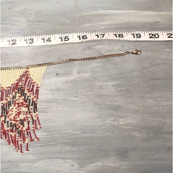 Bohemian beaded waterfall fringe necklace Red, Ivory and gold - Picture 3 of 5